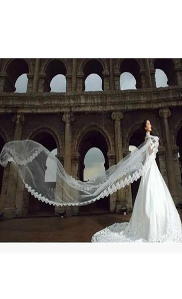 

bridal veils cathedral wedding 5m 164ft long lace edge accessories mariage bride welon veil5639977, Black