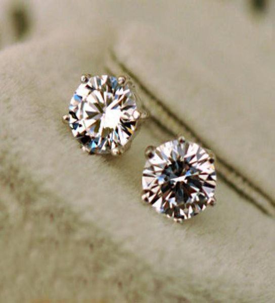 

s925 sterling silver 2ct 4ct cz diamond stud earrings with zircon stone women men wedding birthday gift bijouterie1794414, Golden;silver