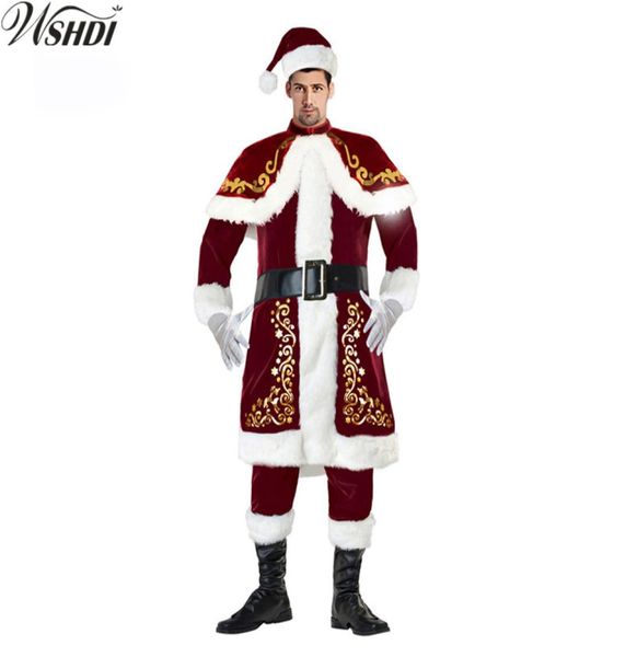 

6 pcs deluxe santa claus christmas costume cosplay adults men uniform xmas party costume christmas plus size mxxl869107, Black;red