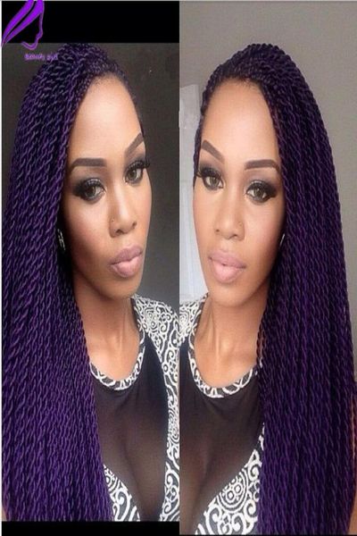 

28inch long pre braided box braids heat resistant lace front synthetic wigs for black woman purple color9315882