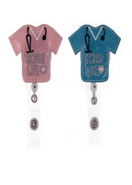 

fsahion key rings interchangeable glitter scrub life nurse id card name tag retractable badge holder reel with alligator clip407111200887, Slivery;golden