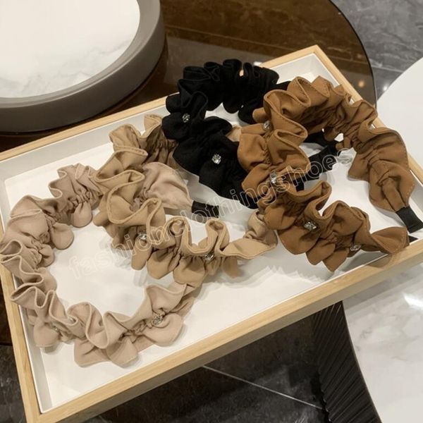 

fashion hairband for women wide side pleated edging cloth headband flower shining rhinestone turban hair accessories, Slivery;white