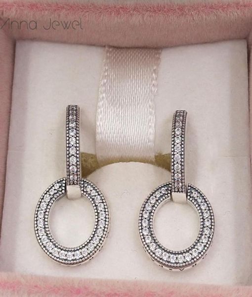 

authentic 925 sterling silver pandora sparkling double hoop stud earrings luxury for women men girl valentine day birthday gift 294515075, Golden;silver