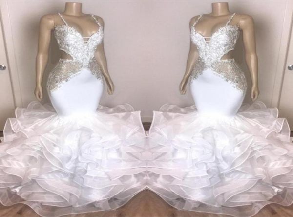 

spaghetti straps mermaid prom dresses 2020 lace applique tiered ruffles beaded formal evening party gowns black girls2973547