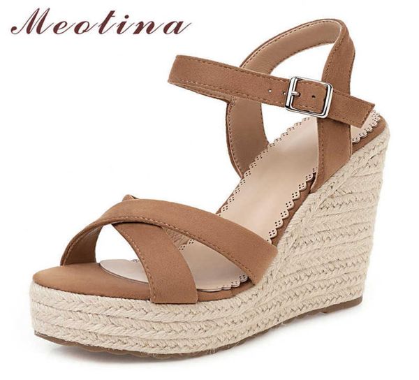 

meotina summer sandals women shoes buckle platform wedge heels party shoes extreme high heel sandals ladies big size 3443 212726489, Black