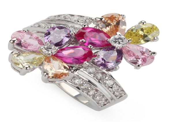 

shunxunze s engagement wedding rings for women flower pink purple morganite peridot cubic zirconia silver plated r504 s4609631