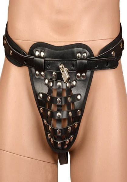 

pu leather men crotch cage chastity pants black lockable male harness bondage underwear thong gstring fetish lingerie c190311054825, Red;black