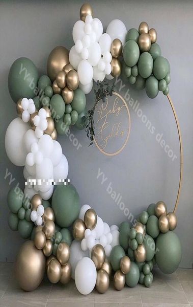 

132pcsbaby shower balloon garland arch kit 12ft retro green white gold latex air balloons pack for birthday party decor supplie4901345