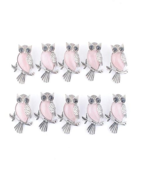 

pendant necklaces vintage copper plated pendants owl shape cute natural stone rose quartz beads women man jewelry wholes dh25031251, Silver