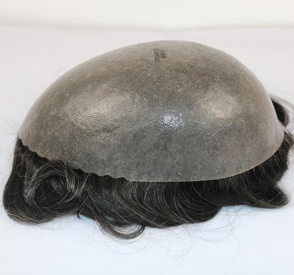 

super durable thin skin men toupee 100 natural human hair system silicone base hair wig prosthesis replacement wigs9807044, Black