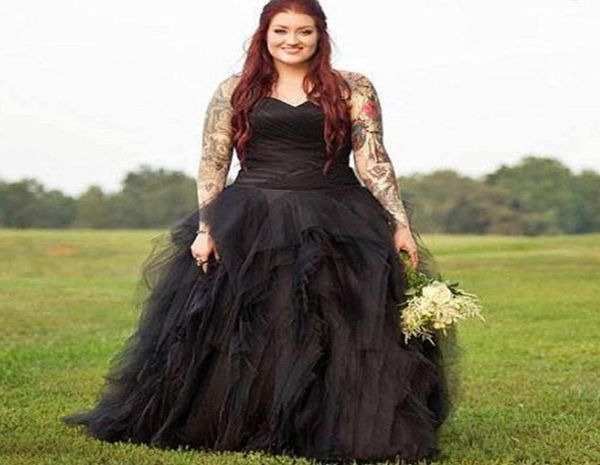 

garden pleats plus size black wedding dresses gothic ball gown tulle tiered bridal vestidos draped laceup corset bride dress5105921, White