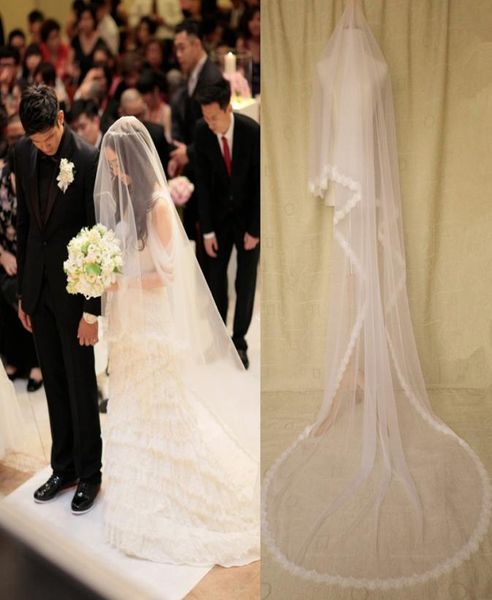 

fairy 3m long bridal veils soft tulle with floral applique edge long wedding veils new arrival 2017 whiteivory5695291, Black