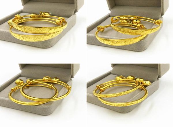 

baby bangles adjustable size yellow gold plated bells bangle for baby kids nice gift6010699, Black