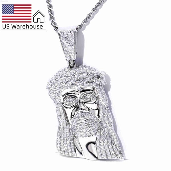 

us warehouse dropshipping 925 silver gold plated jewelry iced out moissanite chain jesus pendant men necklace