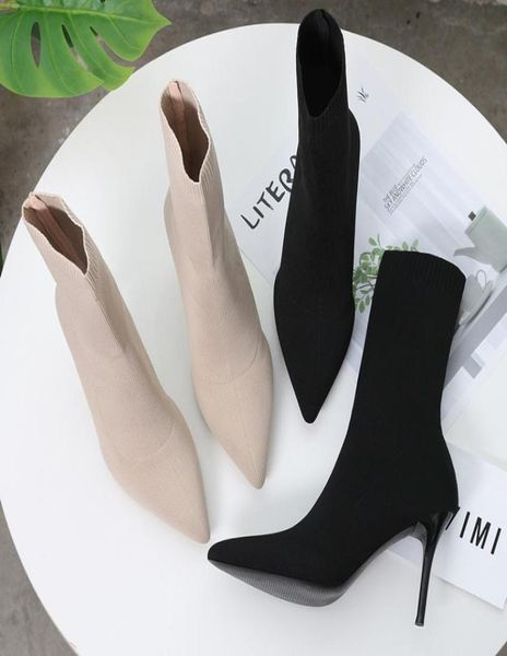 

winter fashion version womens boots black pointed stretch fabric stretch high heels autumn and winter womens socks boots9769502