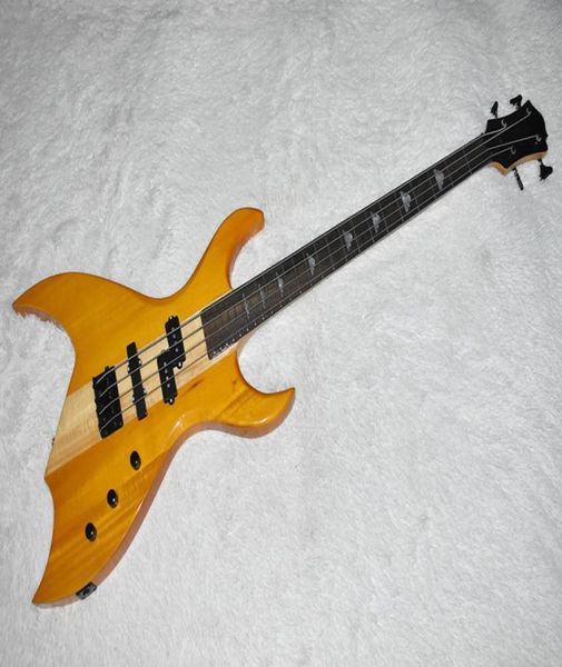 

factory custom natural wood color unusual shape 4 strings electric bass guitar with chrome hardwarerosewood fretboar7821652