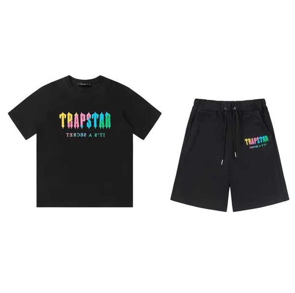 

premium men's t-shirt trapstar designer embroidered alphabet luxury black and white rainbow sports fashion pure cotton thread short sle, White;black