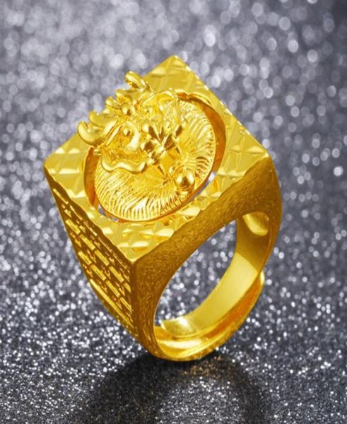 

cool mens ring dragon head design hip hop style 18k yellow gold filled classic mens ring band size adjust83535469395339, Golden;silver