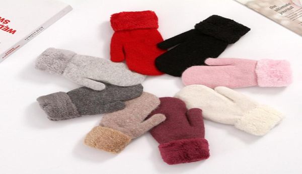 

2020 new fashion school classical pure colors cute mittens angora rabbit style thick lovely women winter warm mitten with lining f7997470, Blue;gray