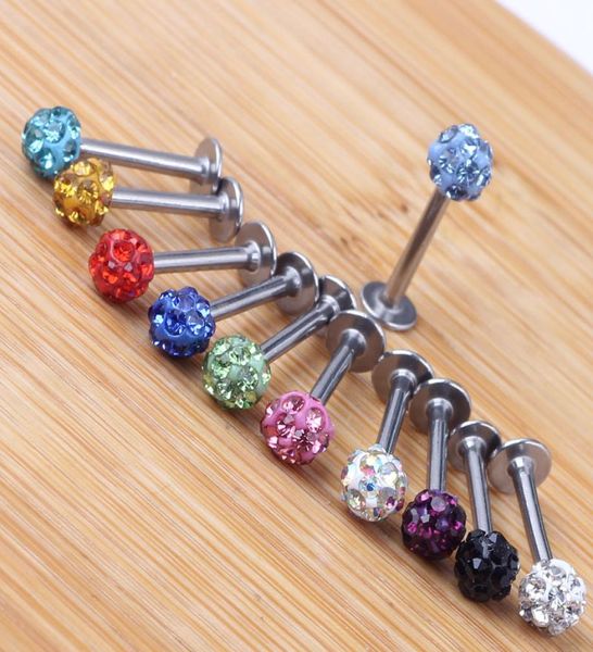 

body jewelry tragus earring 20pcslot mix 10 colors 612mm shamballa ball cz gem disco 35mm body jewelry lip ring labret piercing2318901, Black
