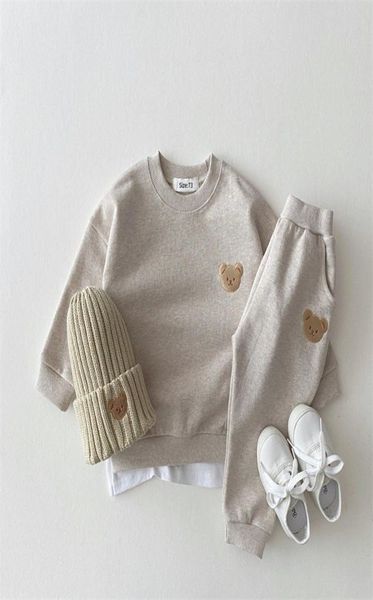 

fashion toddler boys fall clothes sets baby girl clothing set kids sports bear sweatshirt pants 2pcs suits outfits 2207151060333, White