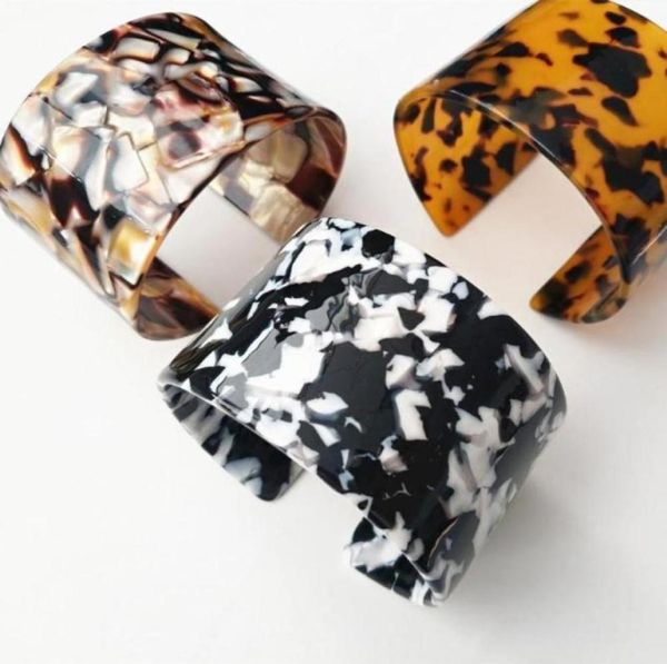 

retro abalone leopard acrylic bracelets women resin simple geometry round open female punk jewelry accessories 202075410253224430, Black