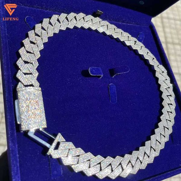 

18mm 19inch full iced out moissanite cuban chain 925 sterling silver cuban link chain necklace men