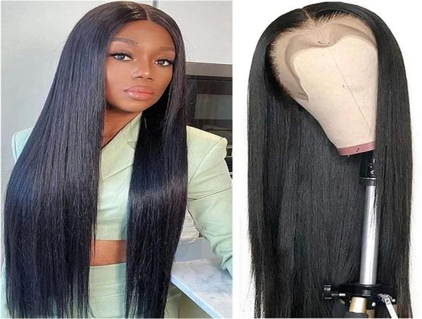 

32 34 inch long bone straight lace front brazilian human hair wig transparent 13x4 synthetic frontal wigs for women8235311, Black