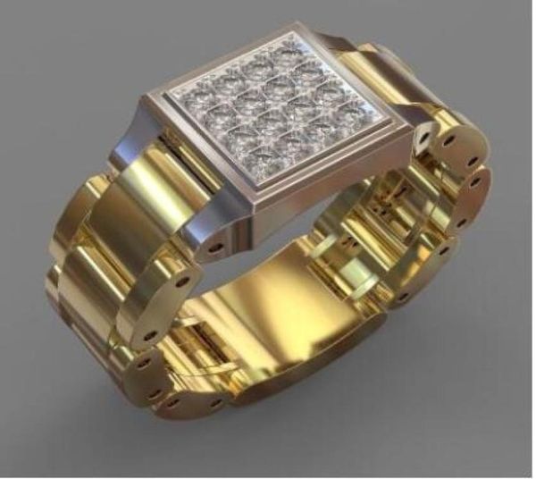 

cz ring stainless steel 24k gold plated link ring hiphop mens watchband style president band ring size us6us104300273