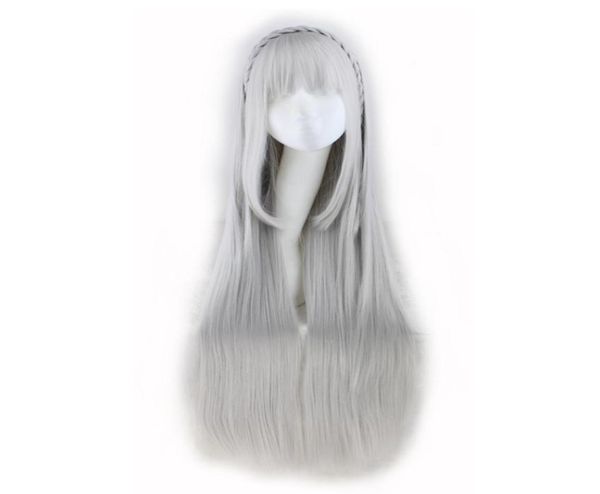 

woodfestival long straight wig with bangs life in a different world from zero emilia cosplay anime wig grey have braid fiber hair 7346317, Black