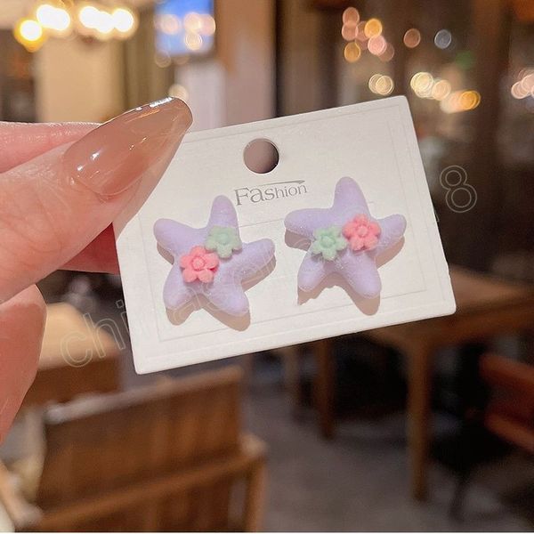 

fashion starfish stud earrings for girls small fresh flower earrings cute women jewelry purple green pink, Golden;silver