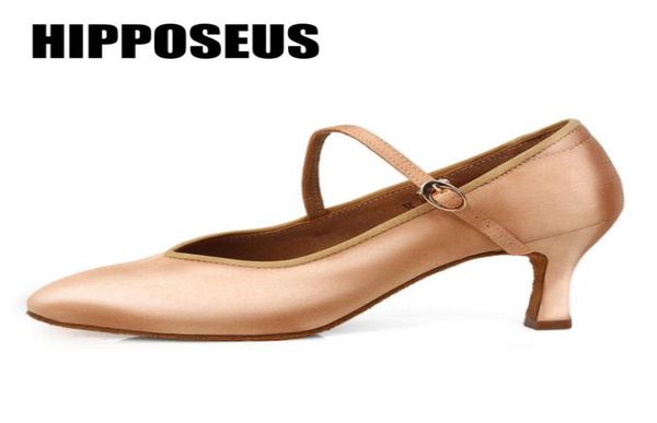 

hipposeus latin dance shoes women closed toe ballroom ladies girls cha cha tango modern dancing shoes sandral silk satin indoor 203630748
