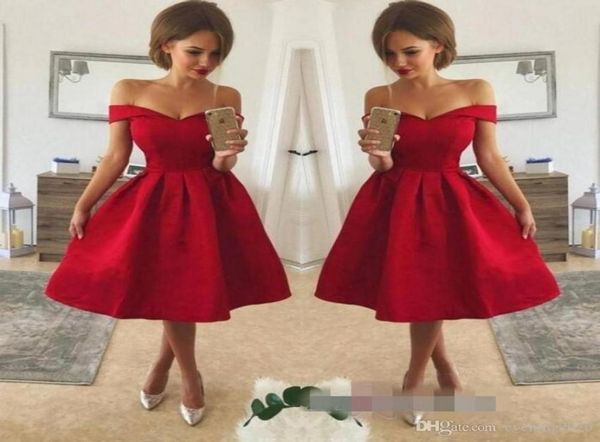 

arabic short cocktail dresses red homecoming dresses v neck off the shoulder knee length lace up applique a line party dresse3941036, Black