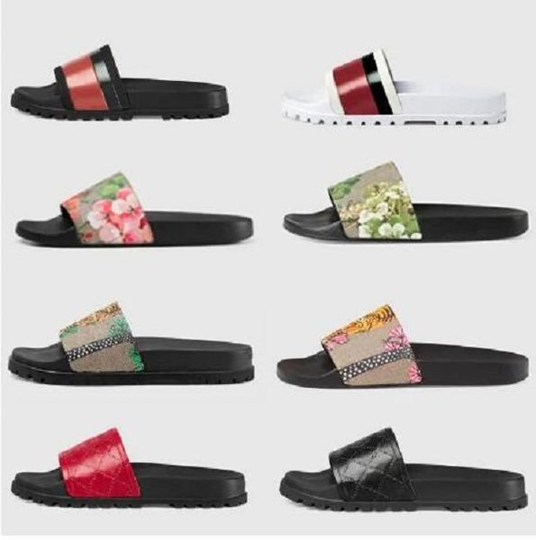 

03 platform designer rubber slides sandal floral brocade fashion mens gear bottoms flip flops slippers striped womens sandals designers loaf, Black