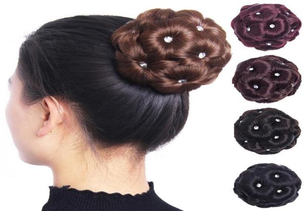 

women clip in hairpiece extensions curly hair synthetic chignon plastic combs elastic bride bun hairstyles updo6192673, Black;brown