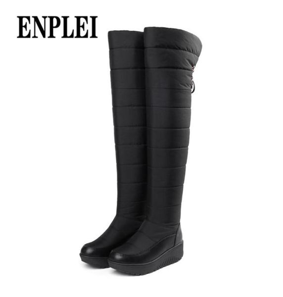 

boots enplei down thigh high snow women warm winter woman flat platform shoes fashion ladies over the knee 35444257979, Black