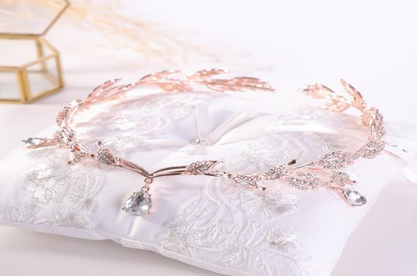 

headpieces rose gold crystal crown bridal hair accessory wedding rhinestone teardrop leaf tiara headband frontlet bride hair jewel3881065, Silver