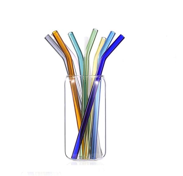 

215x8mm reusable glass straws eco borosilicate straight curved clear colorful glass drinking straw for milk cocktail juice