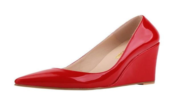 

patent platform shoes women wedge pumps various colors wedge shoes large size high heel loafer all match shallow footwear z466838280, Black