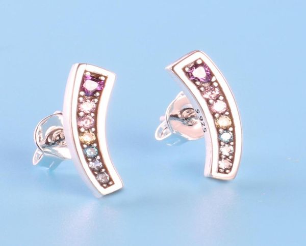 

womens authentic 925 sterling silver color cz diamond earring original gift box for pandora rainbow stud earring 4581844, Golden;silver