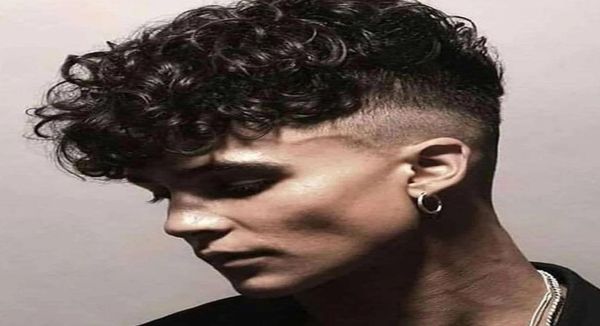 

toupee replacement system natural human hair thin skin base 20mm curly 1b color full machine made injected technical men039s w7133088, Black
