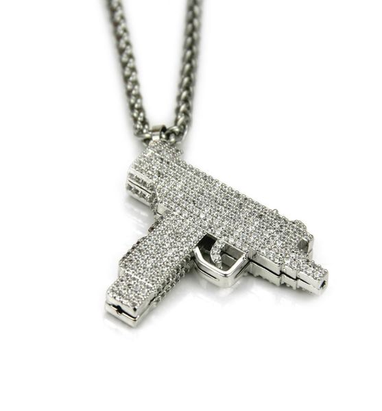 

submachine gun fashion pendant iced out crystal goldsilver charm necklace hip hop jewelry cuba039s necklace punk2267412, Silver