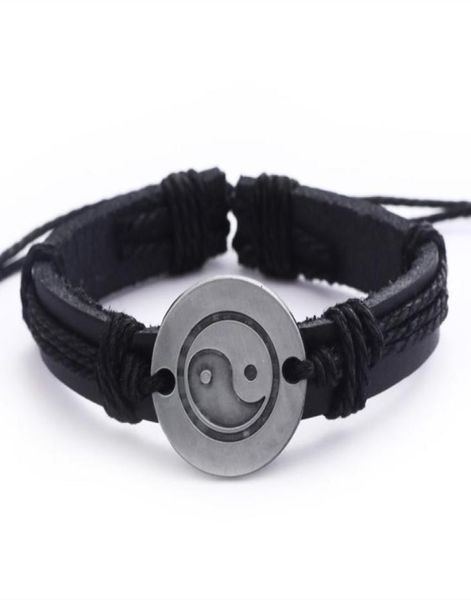 

men yin and yang wrap leather infinity charm bracelet retro jewelry gift women men6909172, Golden;silver
