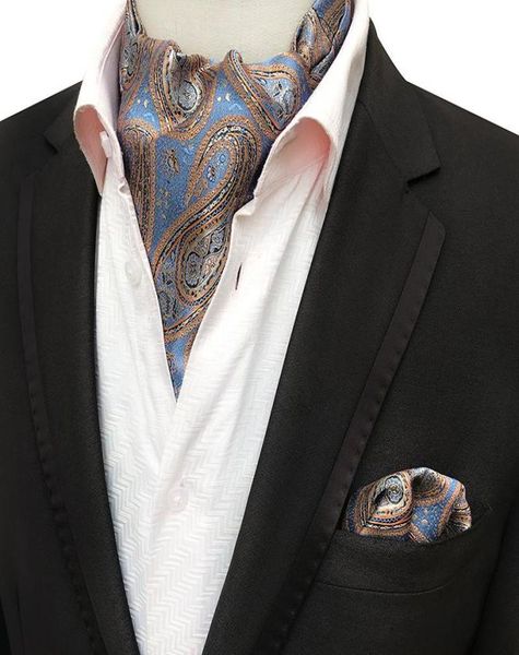 

linbaiway men suits ascot tie set for man cravat ties handkerchief floral paisley pocket square wedding custom logo neck6063886, Blue;purple