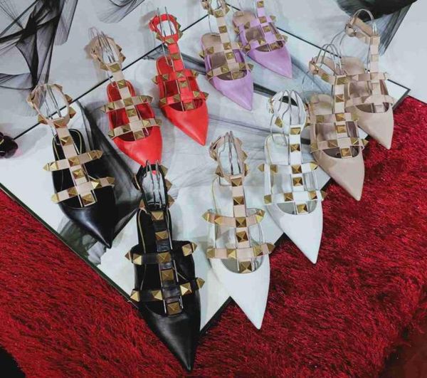 

2020 women sandals wedding shoes woman flat heels sandal nude fashion ankle straps rivets shoes flat heels bridal shoes3507234, Black