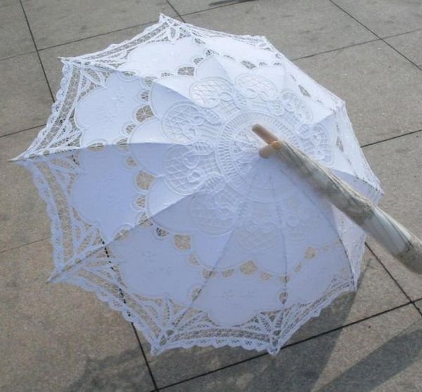 

classic multicolor noble elegant palace style long arm wedding bridal umbrella embroidery gingham lace parasol lace umbrella4939769, White