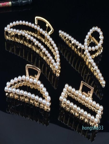 

2022 new fashion korean style metal pearl geometric hairpin large clip back of head claw headdress hair ornament8857757, Golden;silver