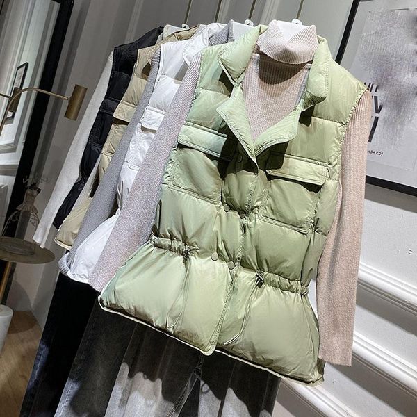 

vests 2021 new ultra light down vest women short vest windproof lightweight warm waistcoat female white duck down down coat sleeveless, Black;white