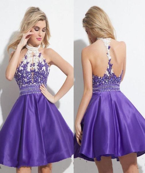 

fashion homecoming short prom dresses halter neck pearls elegant sleeveless sequin beading appliques sweet girls wear 984175, Black
