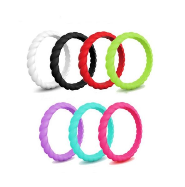 

7pcsset silicone ring 3mm braid rubber flexible finger band rings wedding engagement classical stackable braid hypoallergen4200444, Slivery;golden